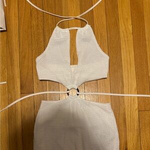 White knit halter neck dress